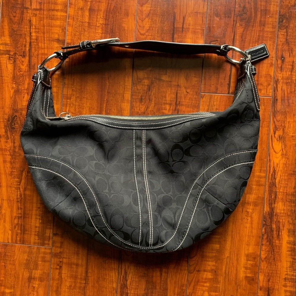 Coach Vintage Black Signature Hobo Handbag
